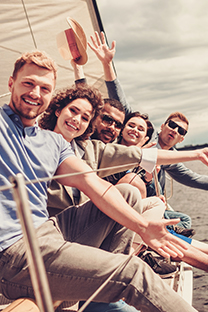 happy friends resting on a yacht 2021 08 26 16 21 19 utc